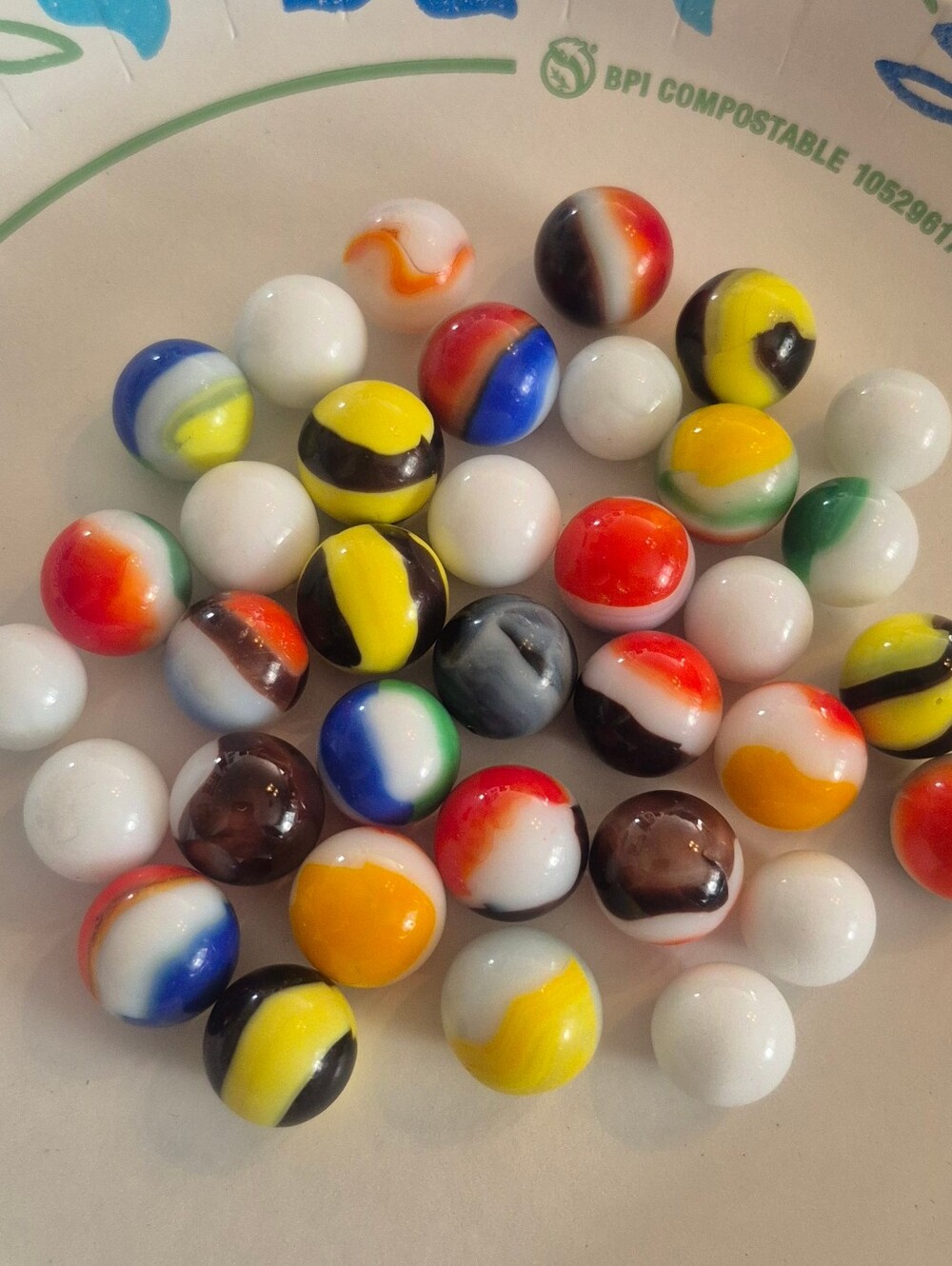 Lot of 35 Vintage Glass Marbles Opaque Swirl Mixed Colors Game Marbles